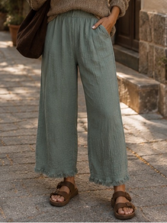 Prana Pants - PRana organic cotton gauze cropped pants sage green frayed hem boho NWT Medium